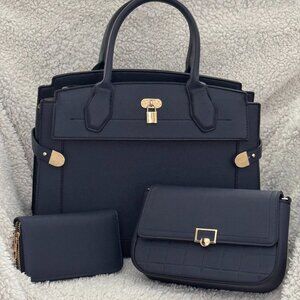 Navy Blue Satchel + Crossbody + Wallet NWT
